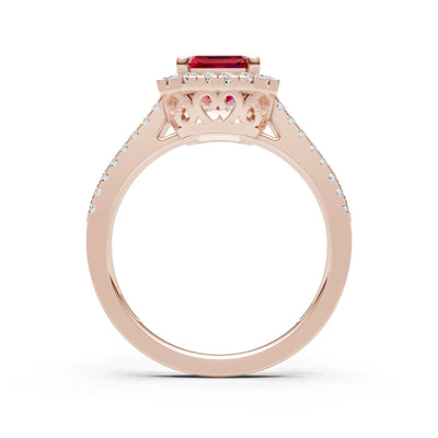 Emerald Cut Halo Double Band Pave