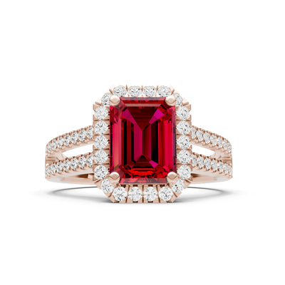 Emerald Cut Halo Double Band Pave