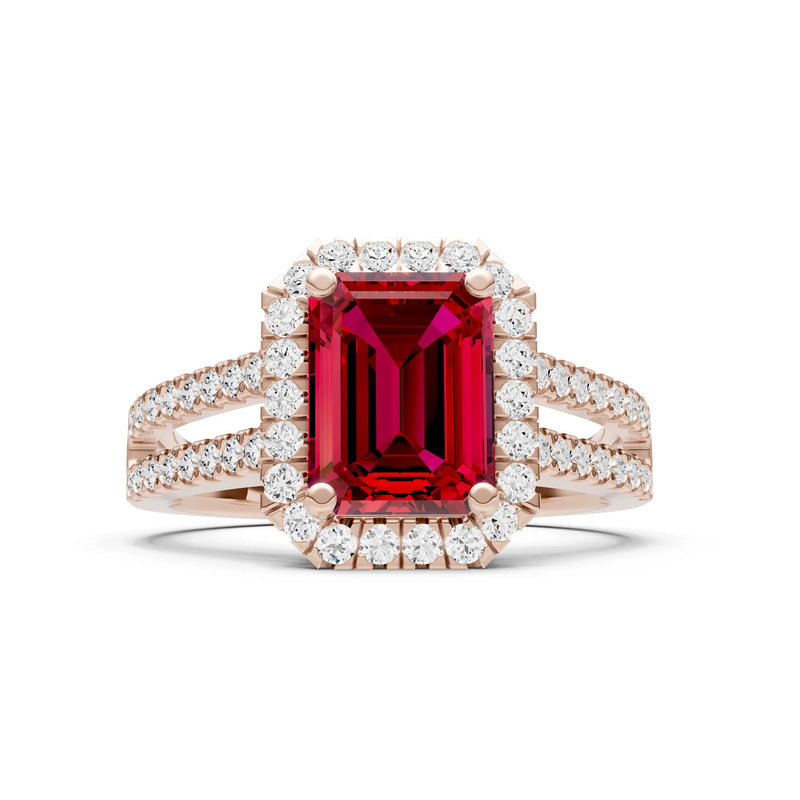 Emerald Cut Halo Double Band Pave