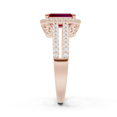 Emerald Cut Halo Double Band Pave
