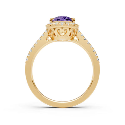 Pear Gemstone Halo Double Band Pave