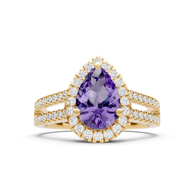 Pear Gemstone Halo Double Band Pave