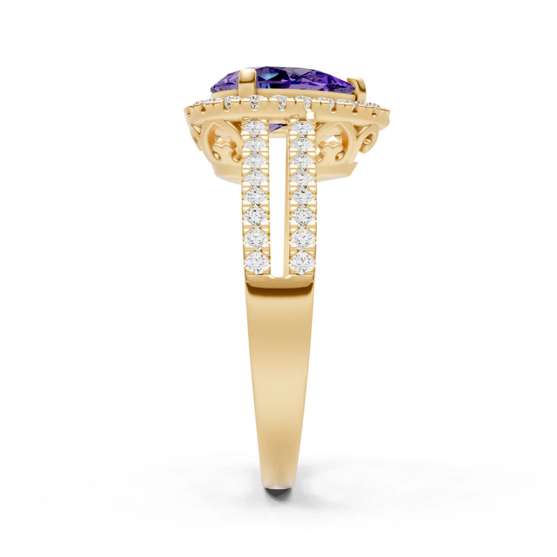 Amethyst Halo Double Pear Cut Band Pave