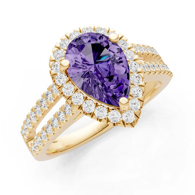Amethyst Halo Double Pear Cut Band Pave