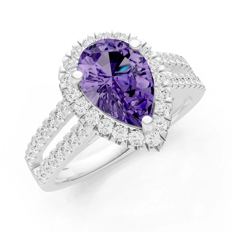 Pear Gemstone Halo Double Band Pave