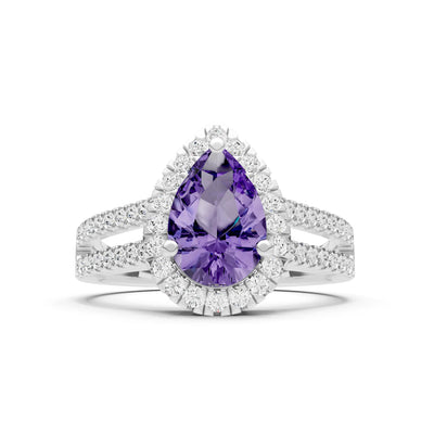 Amethyst Halo Double Pear Cut Band Pave