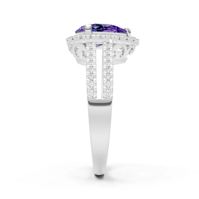 Amethyst Halo Double Pear Cut Band Pave