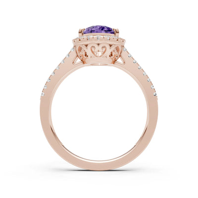 Pear Gemstone Halo Double Band Pave