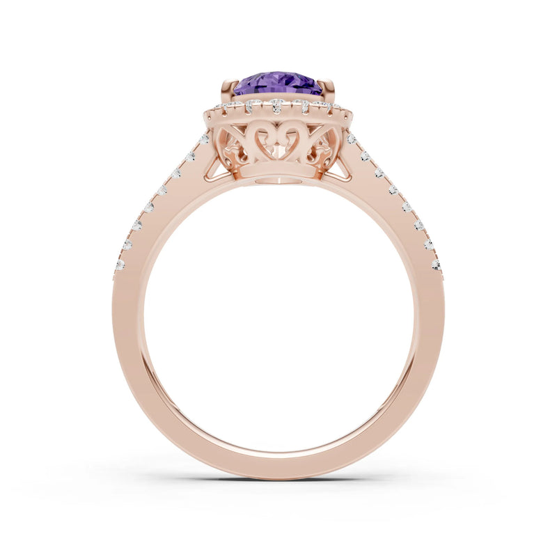 Amethyst Halo Double Pear Cut Band Pave