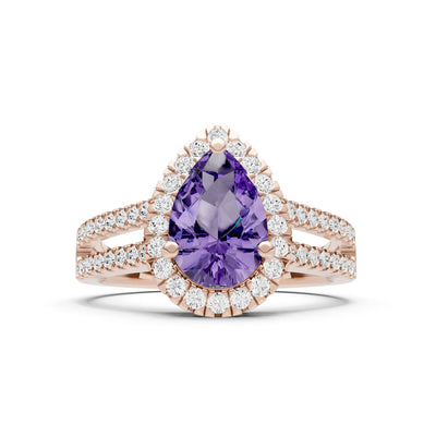 Amethyst Halo Double Pear Cut Band Pave