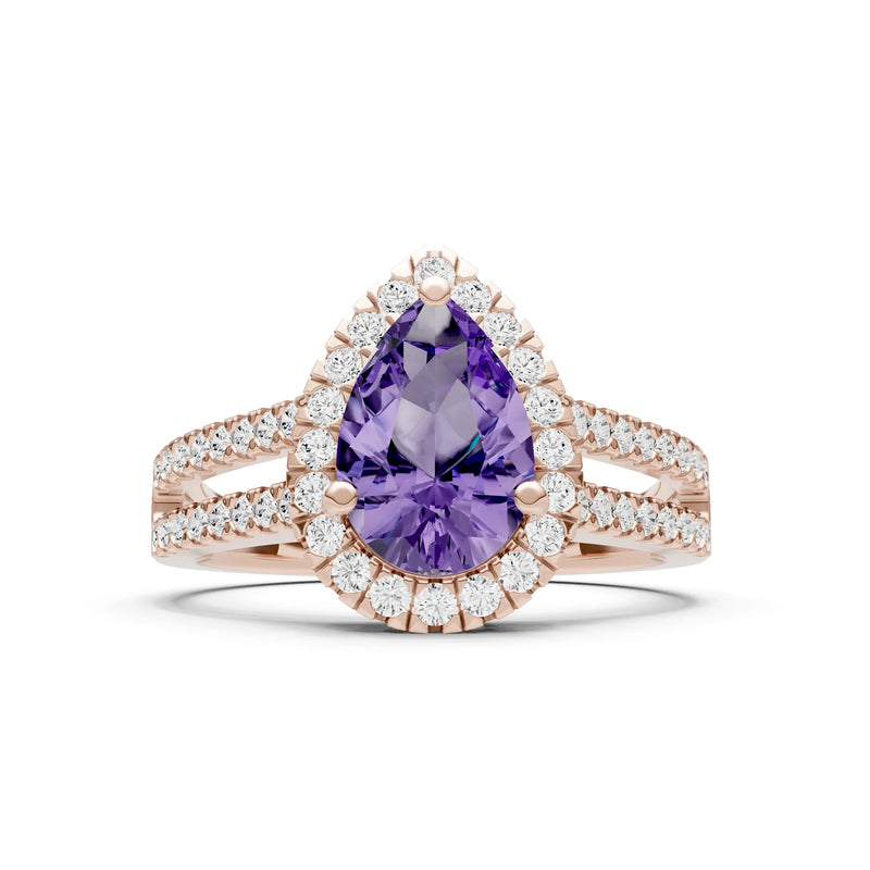 Amethyst Halo Double Pear Cut Band Pave