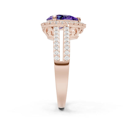 Amethyst Halo Double Pear Cut Band Pave