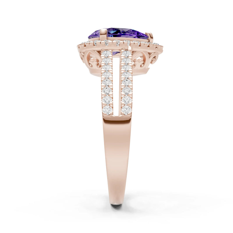 Amethyst Halo Double Pear Cut Band Pave