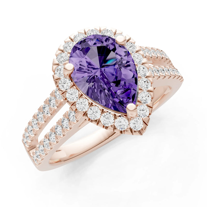 Pear Gemstone Halo Double Band Pave