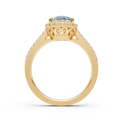 Aquamarine Halo Double Pear Cut Band Pave