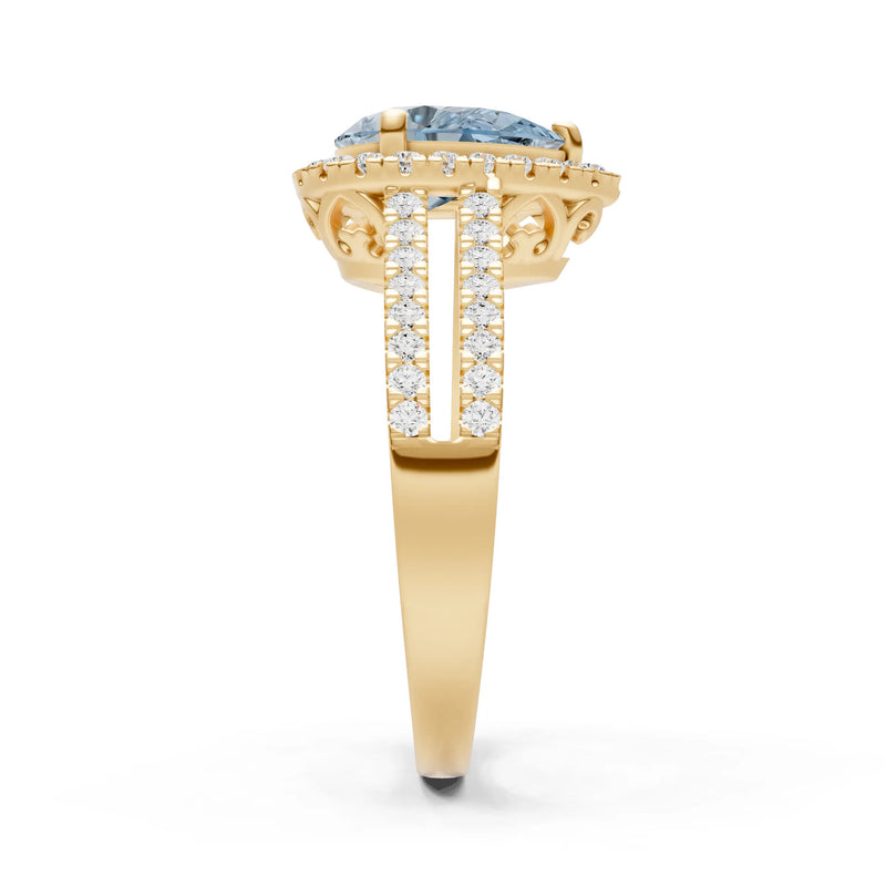 Aquamarine Halo Double Pear Cut Band Pave