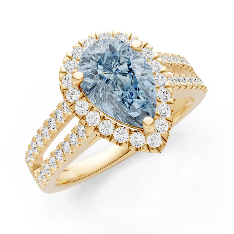 Aquamarine Halo Double Pear Cut Band Pave