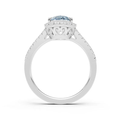 Aquamarine Halo Double Pear Cut Band Pave