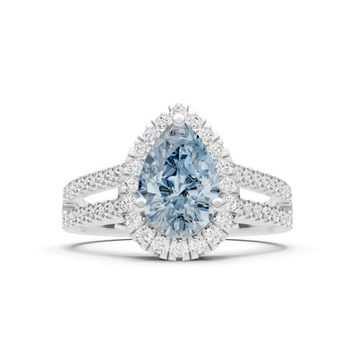 Aquamarine Halo Double Pear Cut Band Pave
