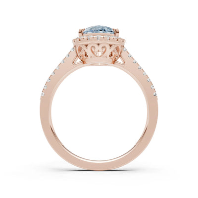 Aquamarine Halo Double Pear Cut Band Pave
