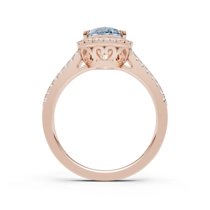 Aquamarine Halo Double Pear Cut Band Pave