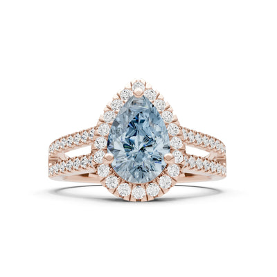 Aquamarine Halo Double Pear Cut Band Pave