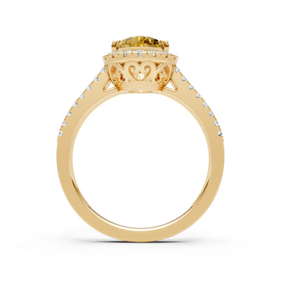Citrine Halo Double Pear Cut Band Pave
