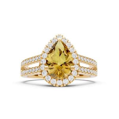 Citrine Halo Double Pear Cut Band Pave