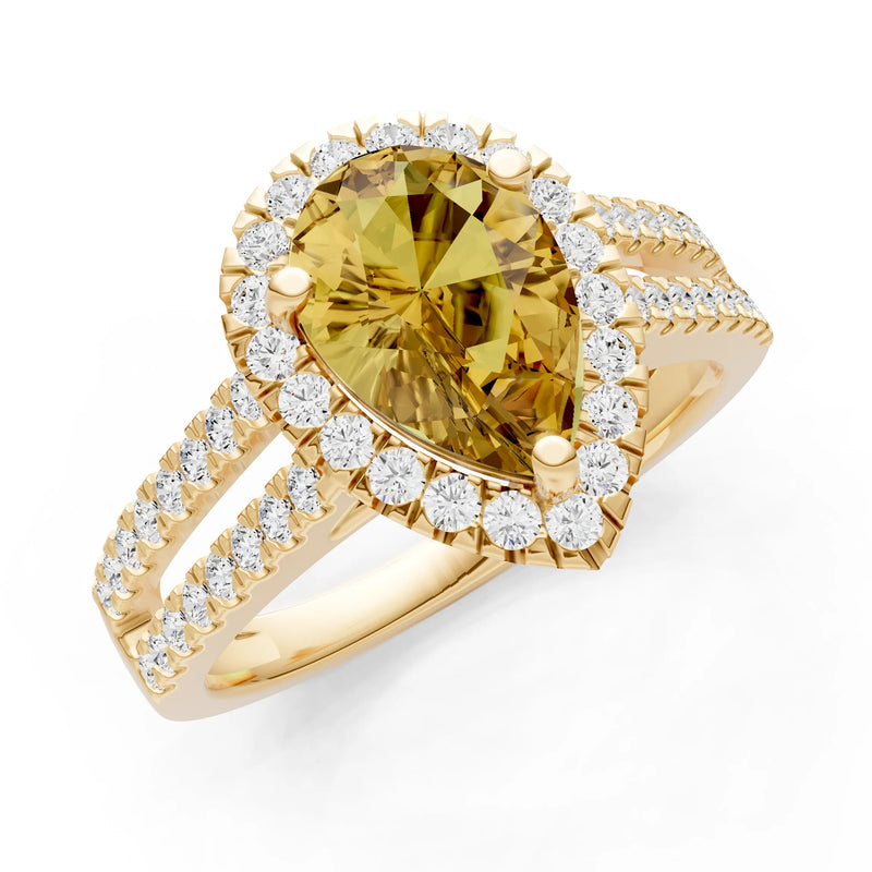 Pear Gemstone Halo Double Band Pave