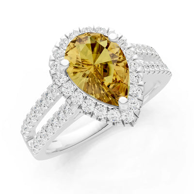 Pear Gemstone Halo Double Band Pave