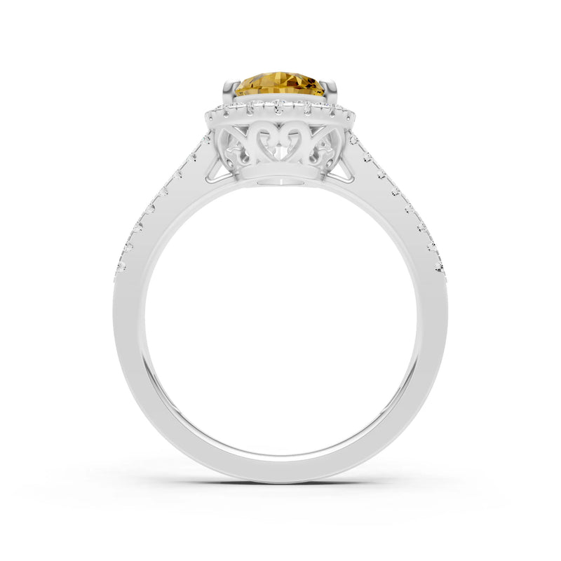 Citrine Halo Double Pear Cut Band Pave