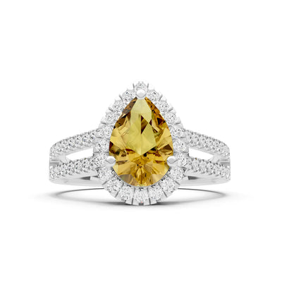 Citrine Halo Double Pear Cut Band Pave