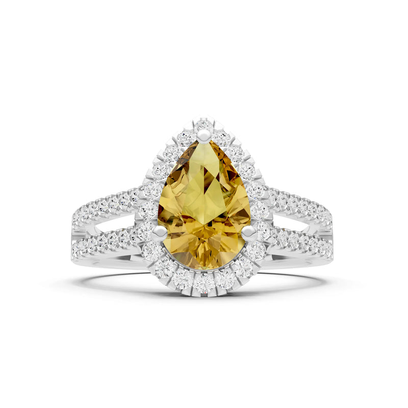 Citrine Halo Double Pear Cut Band Pave