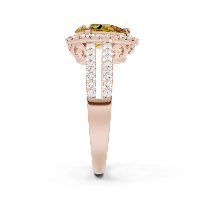 Citrine Halo Double Pear Cut Band Pave