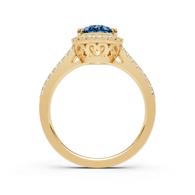 Alexandrite Halo Double Pear Cut Band Pave