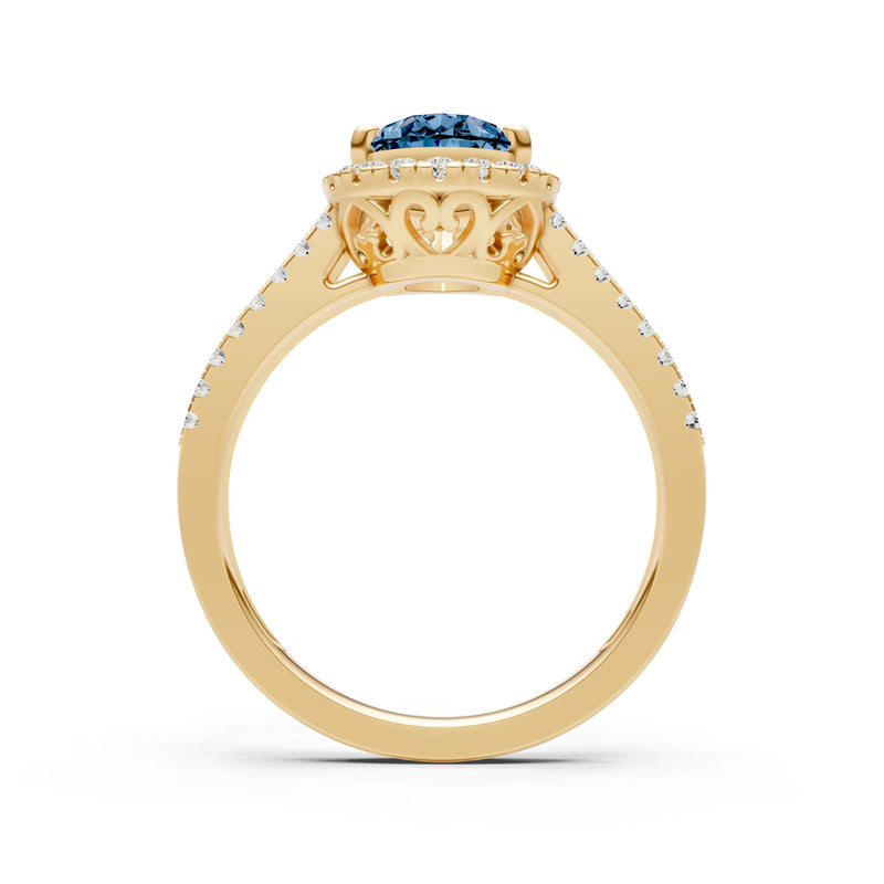 Alexandrite Halo Double Pear Cut Band Pave