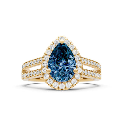 Alexandrite Halo Double Pear Cut Band Pave