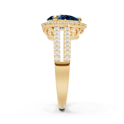 Alexandrite Halo Double Pear Cut Band Pave