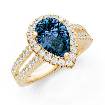 Pear Gemstone Halo Double Band Pave