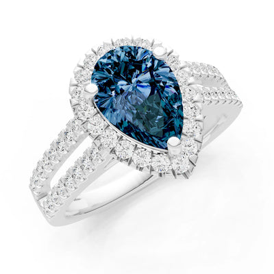 Pear Gemstone Halo Double Band Pave