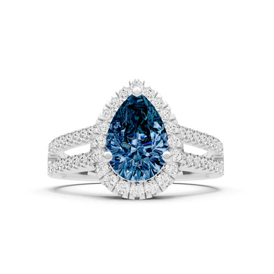 Alexandrite Halo Double Pear Cut Band Pave