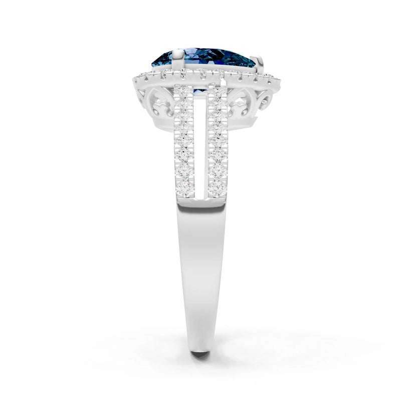 Alexandrite Halo Double Pear Cut Band Pave