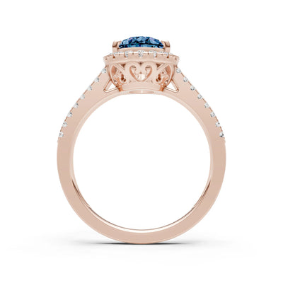 Pear Gemstone Halo Double Band Pave