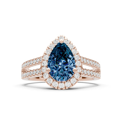 Pear Gemstone Halo Double Band Pave