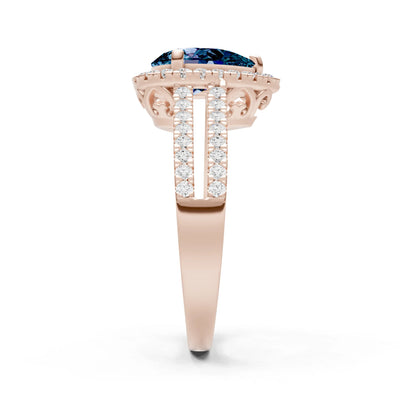 Alexandrite Halo Double Pear Cut Band Pave