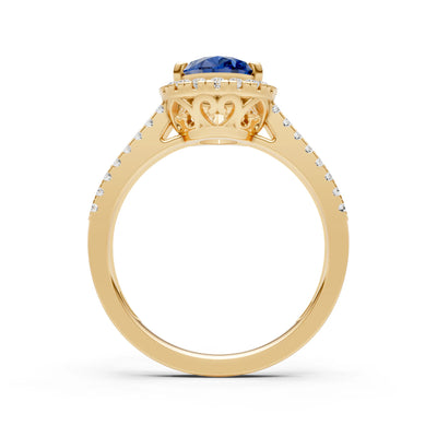 Blue Sapphire Halo Double Pear Cut Band Pave