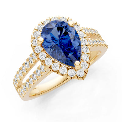Blue Sapphire Halo Double Pear Cut Band Pave