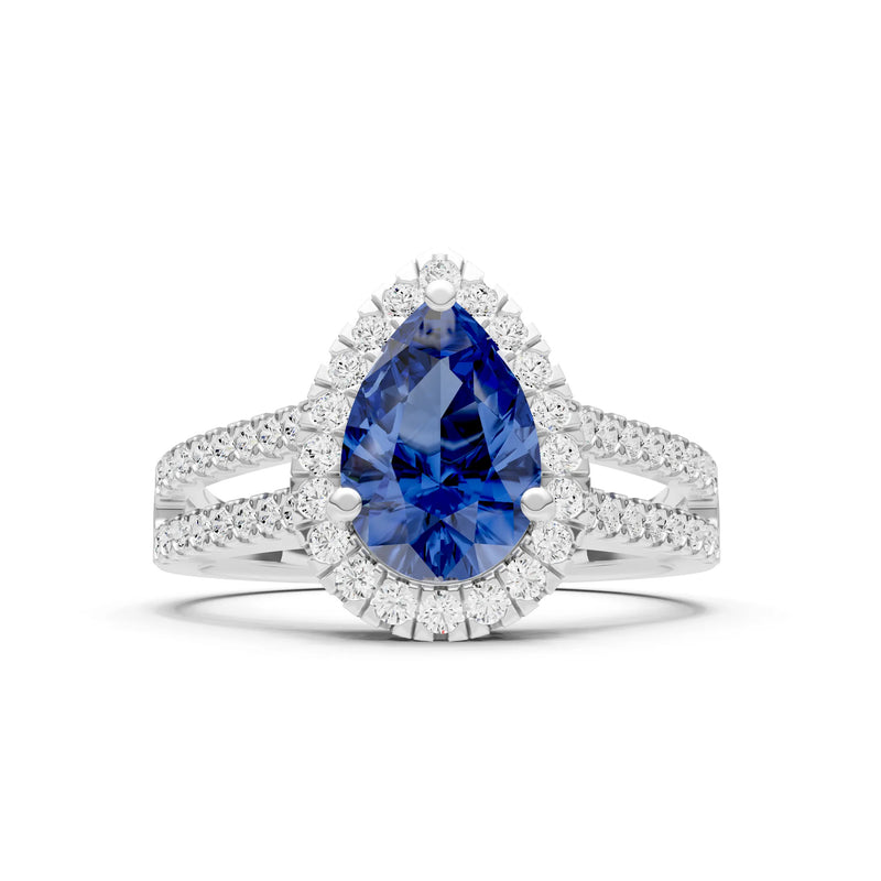 Pear Gemstone Halo Double Band Pave