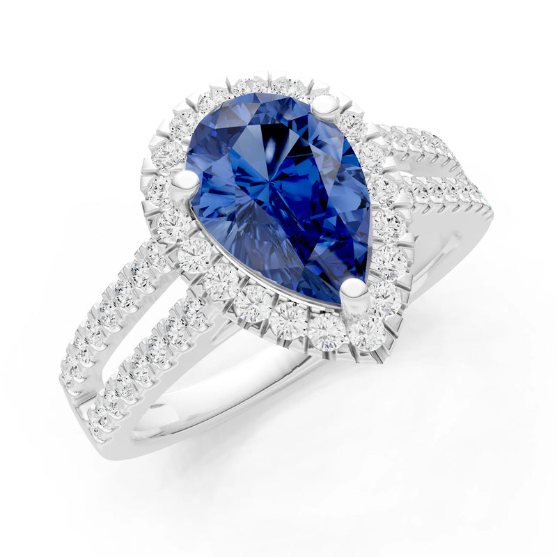 Pear Gemstone Halo Double Band Pave