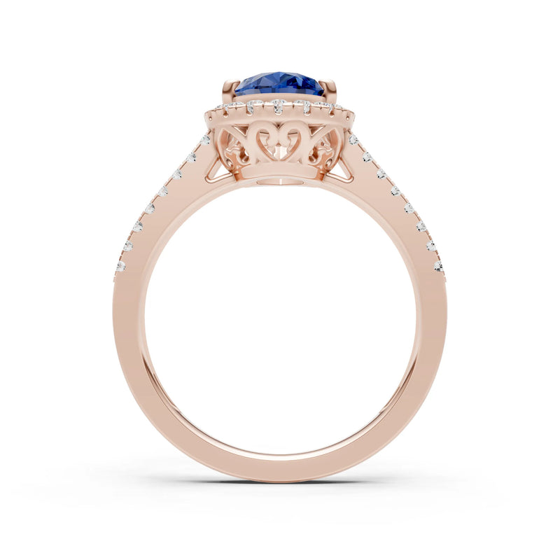 Blue Sapphire Halo Double Pear Cut Band Pave